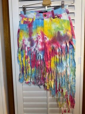 Tie-Dye Fringe Midi Skirt - Multicolor